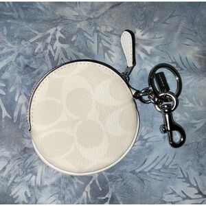 Coach Circle Coin Purse, signature canvas, white, NWT